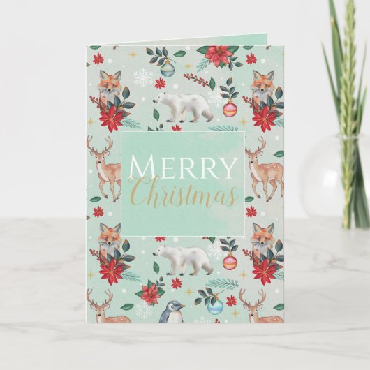 Winter Florest Animals Weihnachtsmuster Karte (Vorderseite)