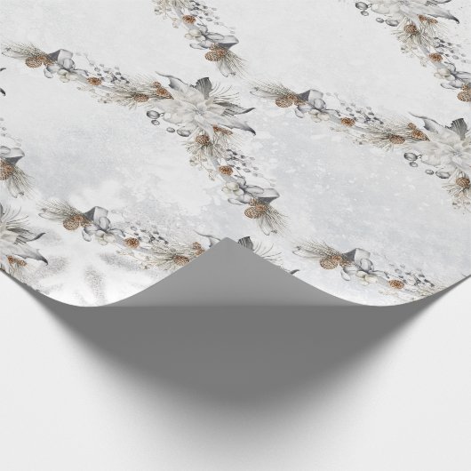 Winter Flower Pinecones Holiday Geschenkpapier (Ecke)