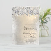Winter Flowers String Lights Wedding Invitation Einladung (Stehend Vorderseite)
