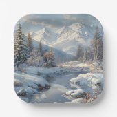 Winter Fluss Kiefernwald Berge Pappteller (Vorderseite)