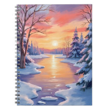 Winter-Fluss-Sonnenuntergangs-Landschaft Schnee Aq