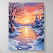 Winter-Fluss-Sonnenuntergangs-Landschaft Schnee Aq Poster (Vorne)