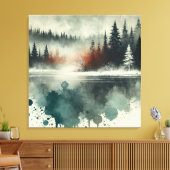 Winter Fog Mountain Forest mit Red Sunset Accent Leinwanddruck (Insitu (Wohnzimmer))