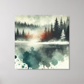 Winter Fog Mountain Forest mit Red Sunset Accent Leinwanddruck (Vorderseite)