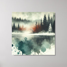Winter Fog Mountain Forest mit Red Sunset Accent Leinwanddruck