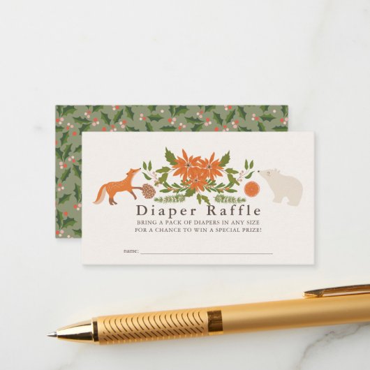 Winter Foliage Baby Showdiaper Raffle Ticket Begleitkarte (Vorderseite/Rückseite Beispiel)