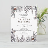 Winter Foliage, Berries Baby Dusche Einladung (Stehend Vorderseite)