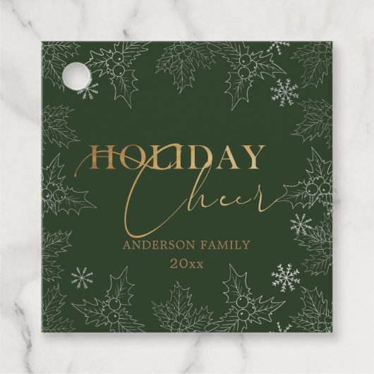 Winter Foliage Elegante Script Imitate Foil Holida Geschenkanhänger (Vorderseite)