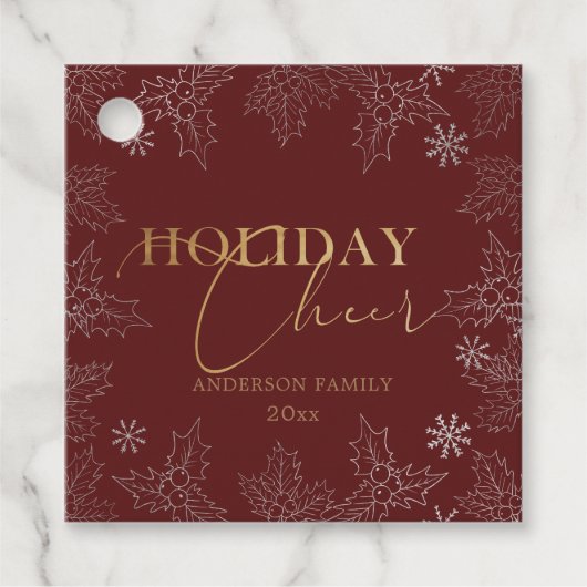 Winter Foliage Elegante Script Imitate Foil Holida Geschenkanhänger (Vorderseite)