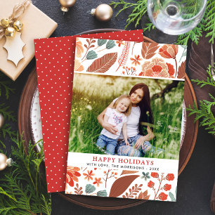 Winter Foliage Floral Happy Holidays Family Foto Feiertagskarte