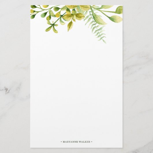 Winter Foliage Green Personalisiert Monogram Briefpapier (Vorderseite)