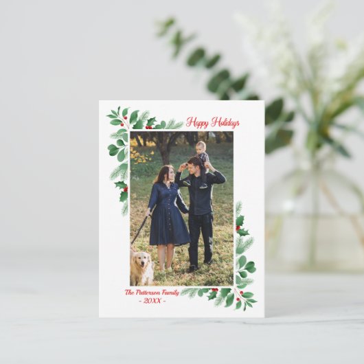 Winter Foliage Happy Holidays Foto Postkarte (Stehend Vorderseite)