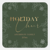 Winter Foliage Holiday Cheer Gold Monogram Quadratischer Aufkleber (Vorderseite)