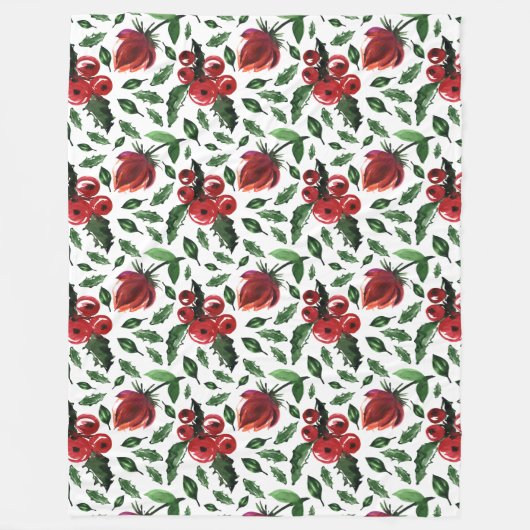 Winter Foliage Holly Berries Botanical Fleecedecke (Vorderseite)