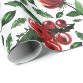Winter Foliage Holly Berries Botanical Geschenkpapier (Rolleneckpunkt)