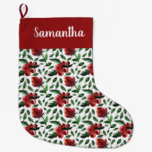 Winter Foliage Holly Berries Botanical Großer Weihnachtsstrumpf (Vorderseite)