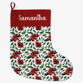 Winter Foliage Holly Berries Botanical Großer Weihnachtsstrumpf