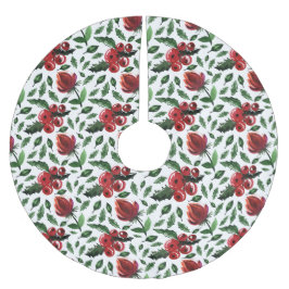 Winter Foliage Holly Berries Botanical Polyester Weihnachtsbaumdecke