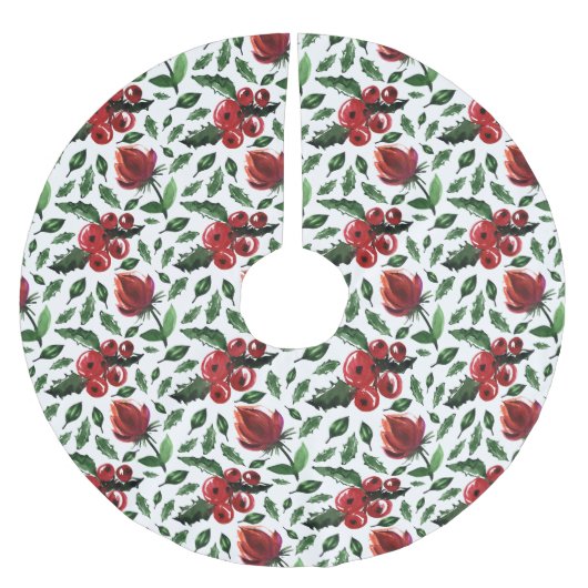 Winter Foliage Holly Berries Botanical Polyester Weihnachtsbaumdecke (Vorderseite)