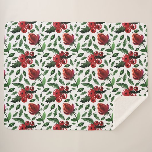 Winter Foliage Holly Berries Botanical Sherpadecke (Vorderseite (Horizontal))