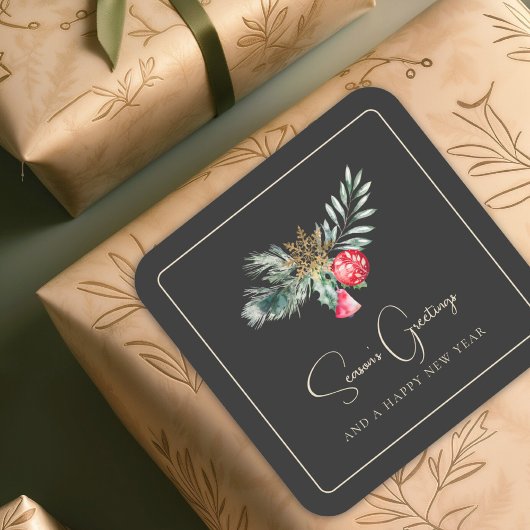 Winter Foliage Minimalistisch Frohe Weihnachtsschm Quadratischer Aufkleber