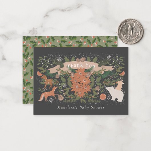 Winter Foliage Navy Baby Dusche Vielen Dank Mitteilungskarte (Vorderseite/Rückseite Beispiel)