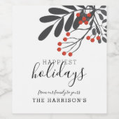 Winter Foliage Personalisiert glücklichste Ferien Weinetikett (Einzelnes Label)