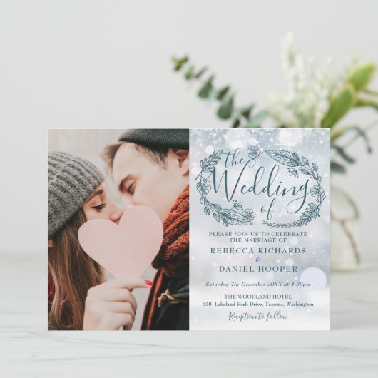 Winter Foliage Photo All In One Wedding Einladung (Stehend Vorderseite)