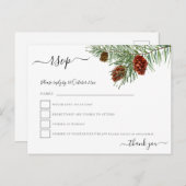 Winter Foliage Pine Cones Weihnachtshochzeit RSVP Postkarte (Vorne/Hinten)