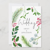 Winter Foliage Script WeihnachtsHochzeit Einladung (Vorderseite)