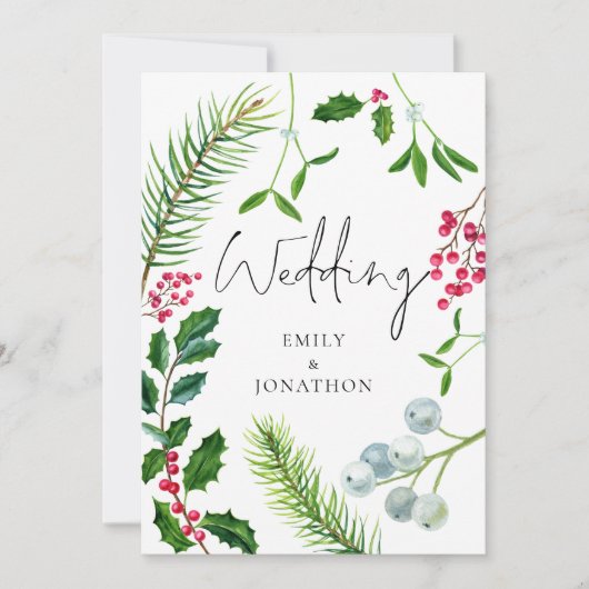 Winter Foliage Script WeihnachtsHochzeit Einladung (Vorderseite)