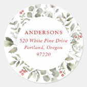 Winter Foliage und Holly Berries Rücksendeadresse Runder Aufkleber (Vorderseite)