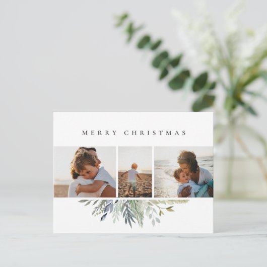 Winter Foliage WeihnachtsfotoCollage Feiertagspostkarte (Stehend Vorderseite)