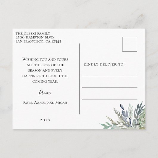 Winter Foliage WeihnachtsfotoCollage Feiertagspostkarte (Rückseite)