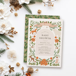 Winter Foliage Woodland Animals Kinderdusche Einladung