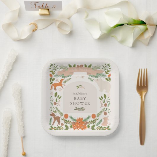 Winter Foliage Woodland Animals Kinderdusche Pappteller (Hochzeit)