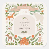 Winter Foliage Woodland Animals Kinderdusche Quadratischer Aufkleber (Vorderseite)