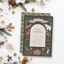 Winter Foliage Woodland Animals Navy Baby Dusche