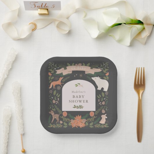 Winter Foliage Woodland Animals Navy Baby Dusche Pappteller (Hochzeit)