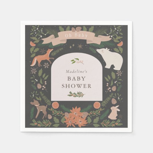 Winter Foliage Woodland Animals Navy Baby Dusche Serviette (Vorderseite)