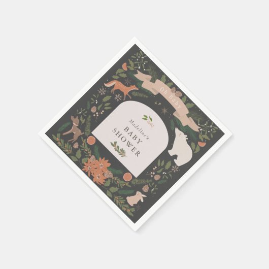 Winter Foliage Woodland Animals Navy Baby Dusche Serviette (Ecke)