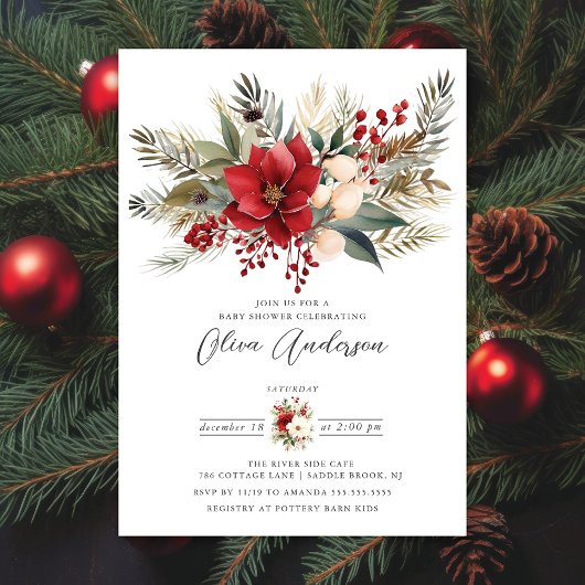 Winter Foral Baby Shower Einladung