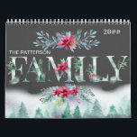 Winter Forest 2 Photos a Month Family Picture Kalender<br><div class="desc">Create your own family calendar with up to 24 of your favorite photos, your name and the year. The cover has a watercolor winter forest scene with floral garlands and the word FAMILY in decorated letters. The design includes forest trees, pine cones, poinsettia, berries and foliage. The photo template is...</div>