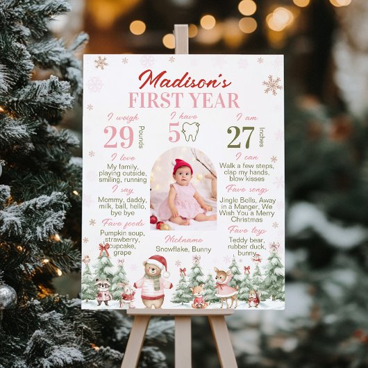Winter Forest Animal Girl Birthday Milestone Photo Poster