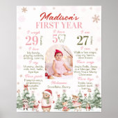 Winter Forest Animal Girl Birthday Milestone Photo Poster (Vorne)