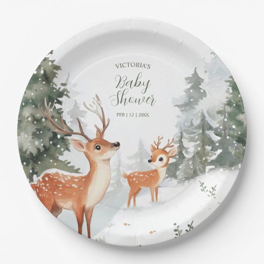 Winter Forest Animals Baby Dusche Party Pappteller (Vorderseite)