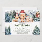 Winter Forest Animals Woodland Baby Boy Dusche Einladung (Vorderseite)