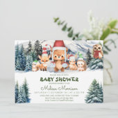 Winter Forest Animals Woodland Baby Boy Dusche Einladung (Stehend Vorderseite)