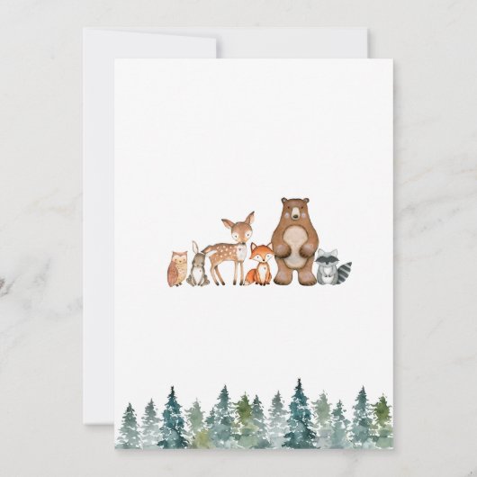 Winter Forest Animals Woodland Baby Dusche Einladung (Rückseite)