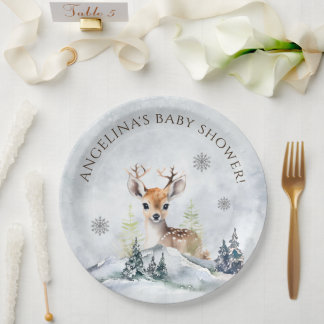 Winter Forest Baby Deer Baby Dusche Pappteller